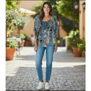 Viola Borghi Silk Top Large Flowy Floral Romantic Feminine